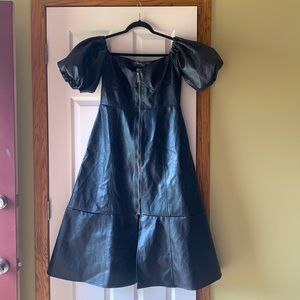 ASOS Size Large Zip up Black Faux Leather Flare Dress